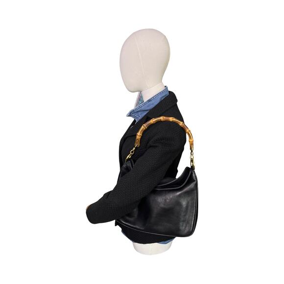 Gucci Black Leather Bamboo Handle Shoulder Bag Vintage 001 1014 1638 Italy - Picture 15 of 16